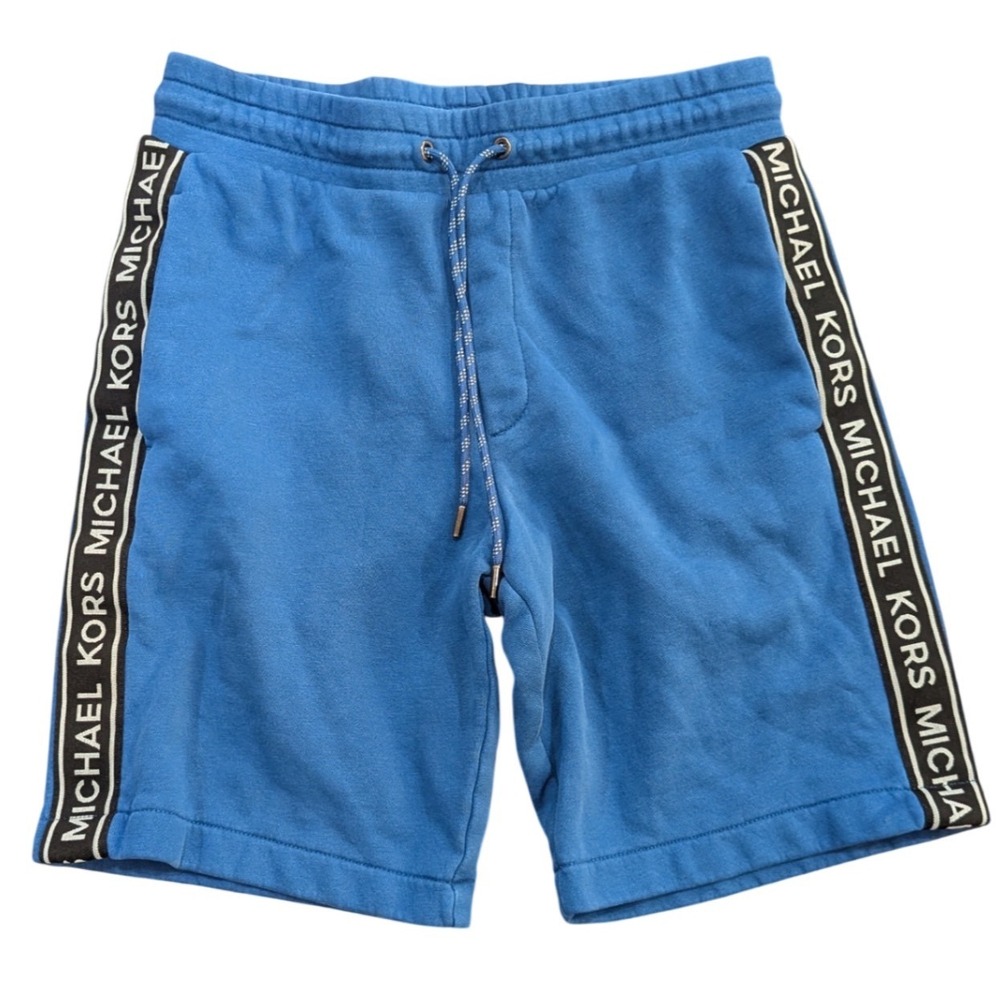 $90 MICHAEL KORS Mens Tide Blue Logo Tape Sweat Shorts XS Elastic Drawstring EUC